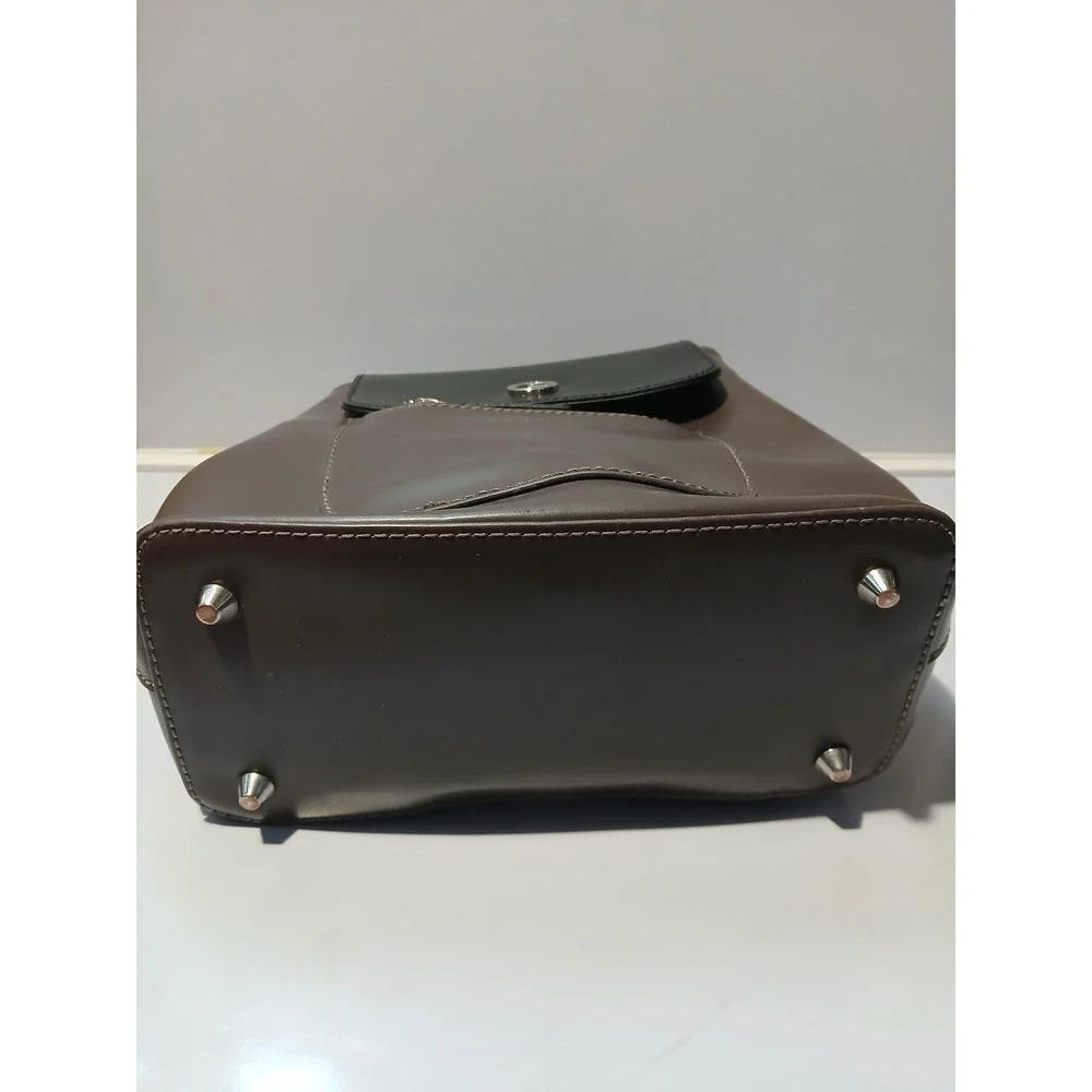L CREDI Two Tone Leather Mini‎ Backpack Brown Black Flap Zip Pocket